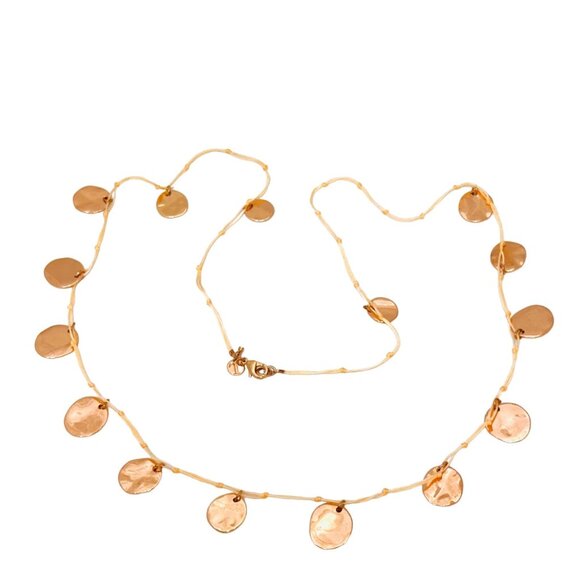 Talbots Boho Rose Gold Disc Station Necklace on Knotted Cord - Picture 2 of 9